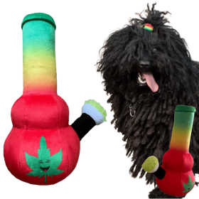 My Name is Bo da Bong, Funny Squeaky Weed Dog Toy, Cute Stuffed Parody Rasta Pot Bong, Cool Plush 420 Novelty Gift for Puppies & Small