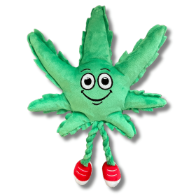 My Name is MJ, Cute Stuffed Parody Marijuana Leaf Dog Toy, Funny Squeaky Weed Toy, Cool Plush Novelty 420 Gift for Puppies & Small