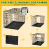 Dog Crate with Divider Panel,36 Inch Double Door Folding Metal Wire Dog Cage with Plastic Leak-Proof Pan Tray, Pet Kennel for Indoor