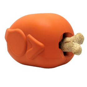 MKB Roasted Turkey Durable Rubber Chew Toy & Treat Dispenser (Color: Orange, size: large)